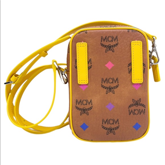 MCM Mini Multifunctional Cognac and Yellow Leather Logo Crossbody Bag - Picture 8 of 13